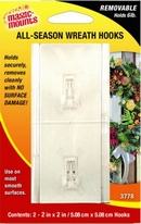 Removable Adhesive Wreath Hooks for Smooth UPVC Doors. 2ct pack. Clear, Green, White